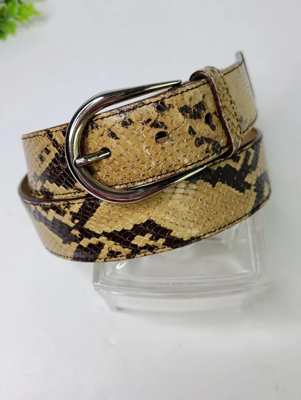 Miu Miu Made In Italy Tan Black Snakeskin Genuine Leather Belt